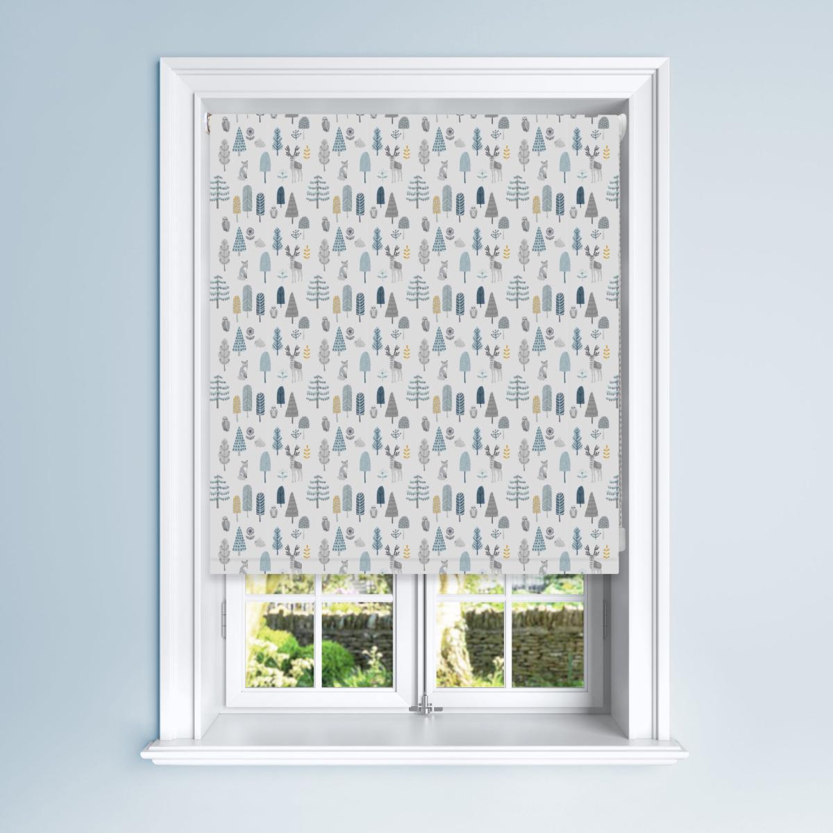Grey Scandi Forest Black Out Roller Blind Grey, Blue and Yellow – image 2