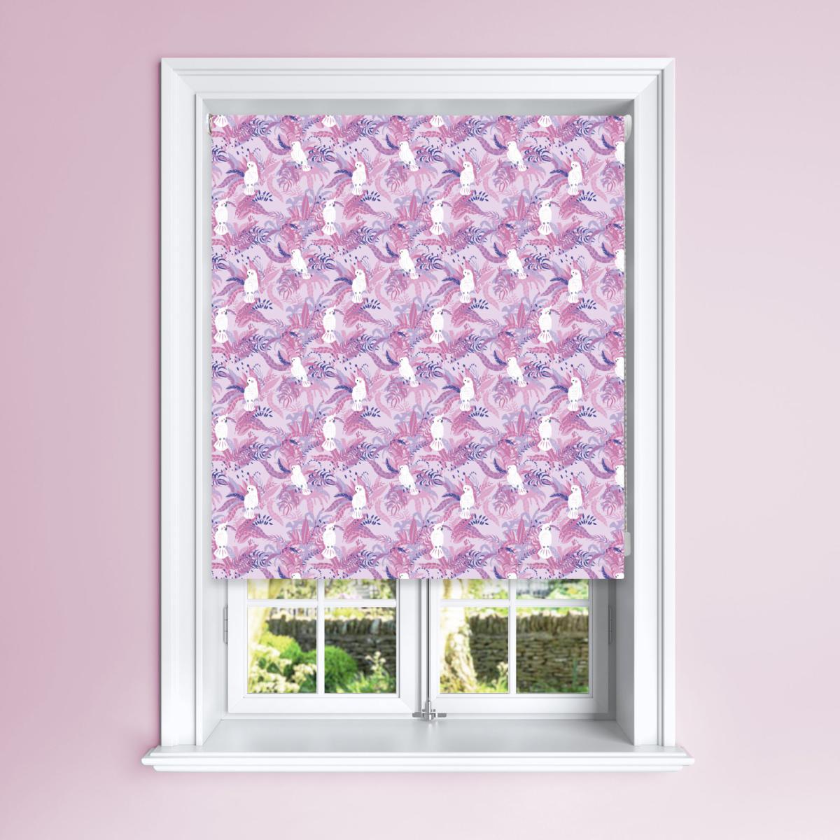 Purple Cockatoo Blackout Roller Blind Purple and White – image 1