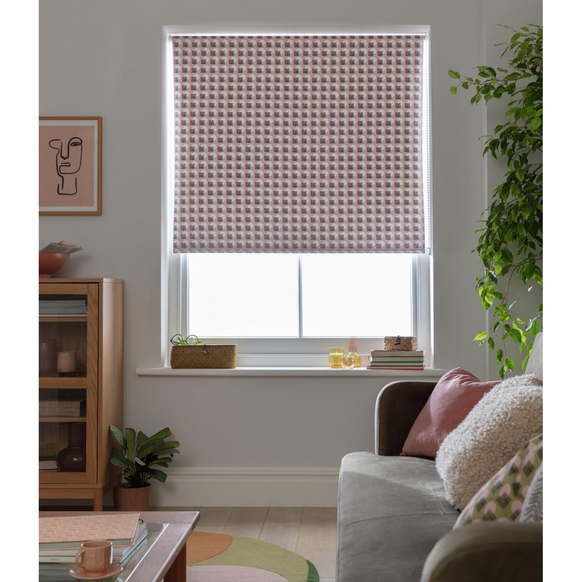 Habitat Mini Geo Blackout Roller Blind - Blush Pink - 3ft – image 1