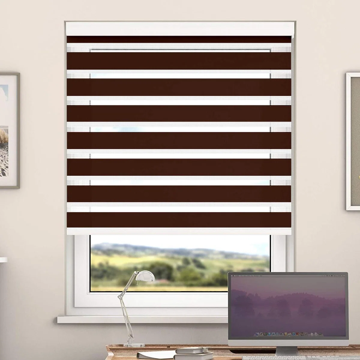 Day And Night Zebra Roller Blind with Cassette - Blue Night / 115cm – image 5