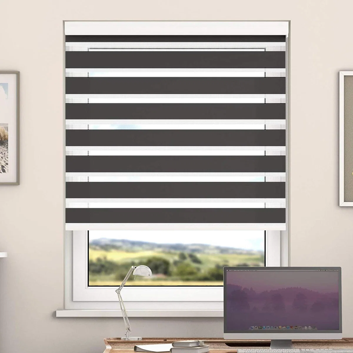 Day And Night Zebra Roller Blind with Cassette - Blue Night / 115cm – image 8