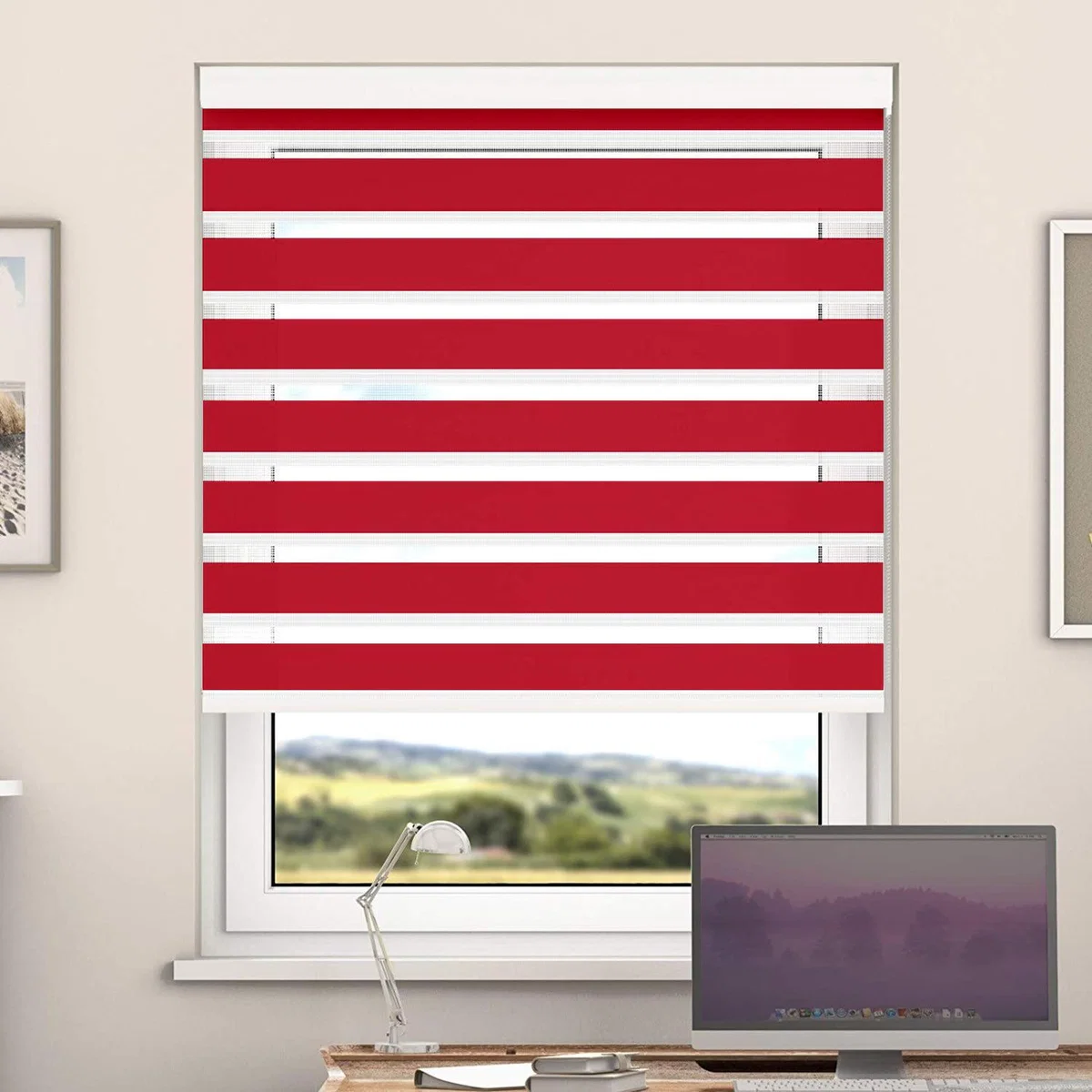Day And Night Zebra Roller Blind with Cassette - Peach / 60cm – image 2