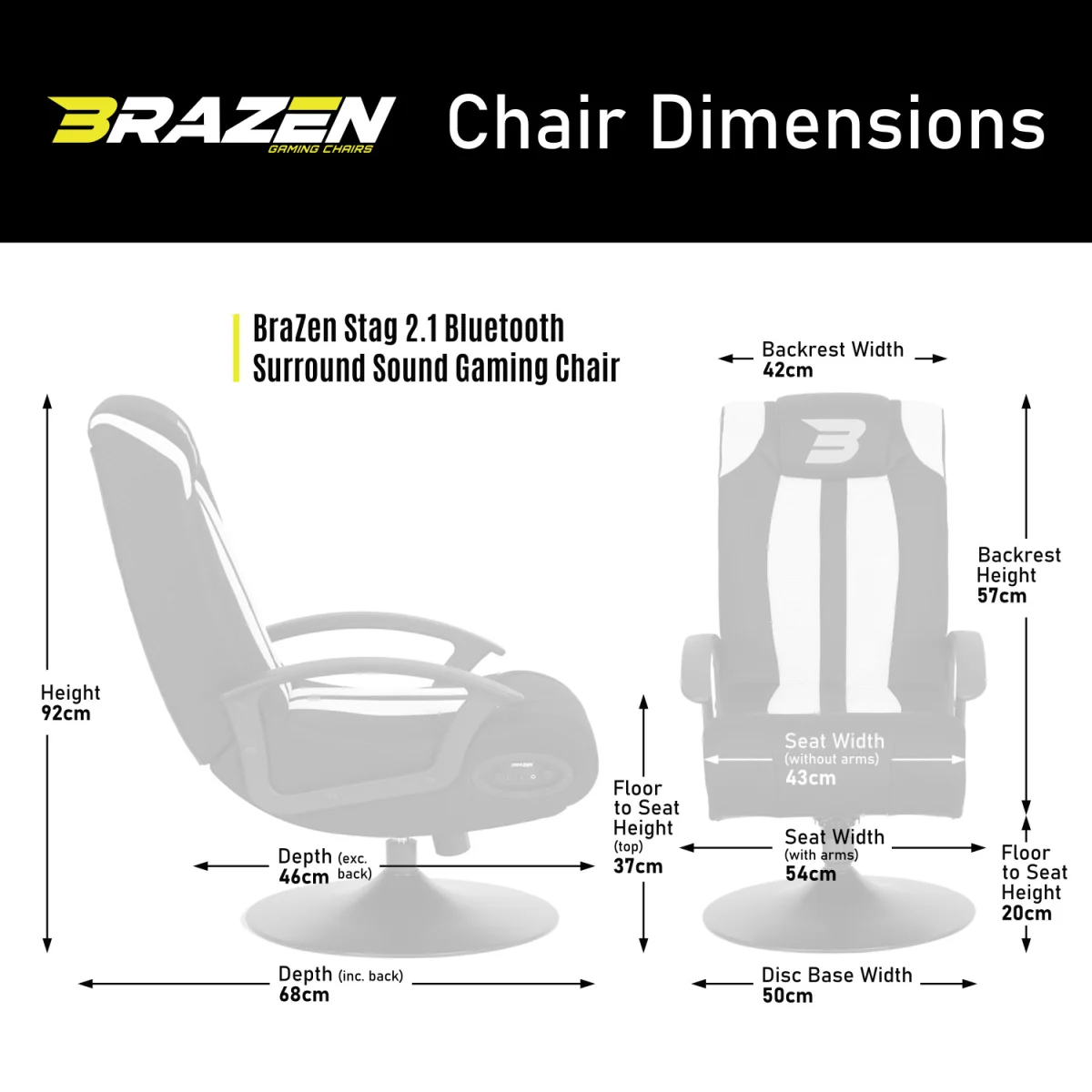 BraZen Stag 2.1 Bluetooth Surround Sound Gaming Chair - White – image 4