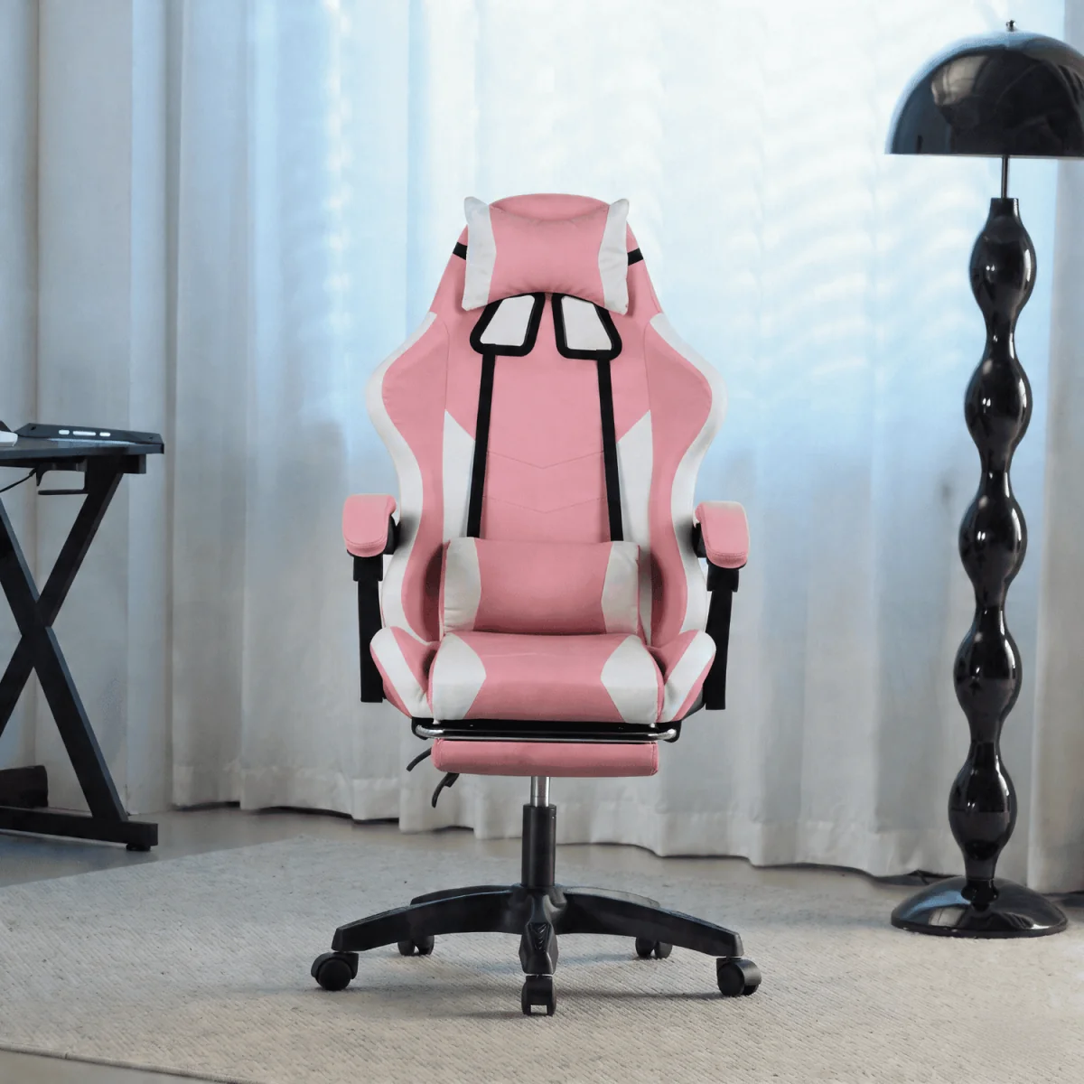 Neuro Adjustable PVC Gaming Chair with Pull-out Legrest - Pink & White / FabricFoamMetalNylonPolypropyleneSteelPVC – image 3