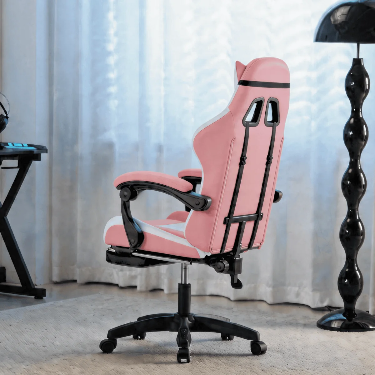 Neuro Adjustable PVC Gaming Chair with Pull-out Legrest - Pink & White / FabricFoamMetalNylonPolypropyleneSteelPVC – image 5