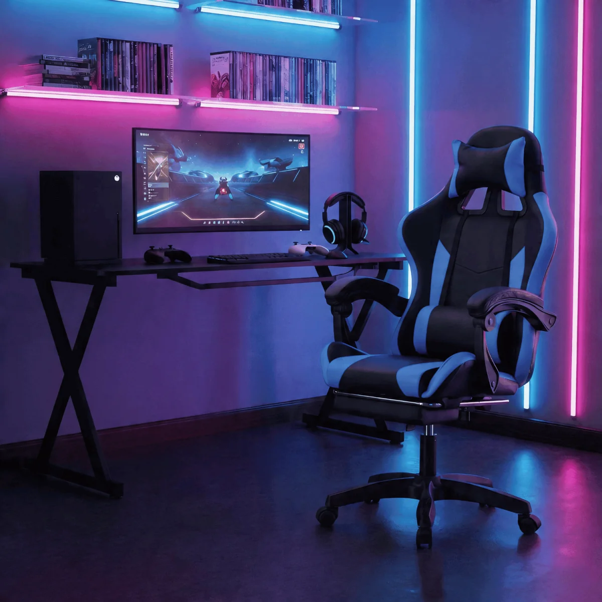 Neuro Adjustable PVC Gaming Chair with Pull-out Legrest - Pink & White / FabricFoamMetalNylonPolypropyleneSteelPVC – image 9