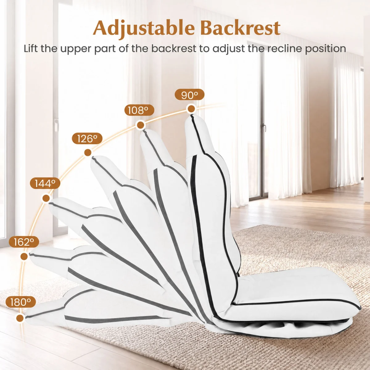 Foldable Swivel Floor Gaming Chair with Padded Seat Cushion - White – image 3