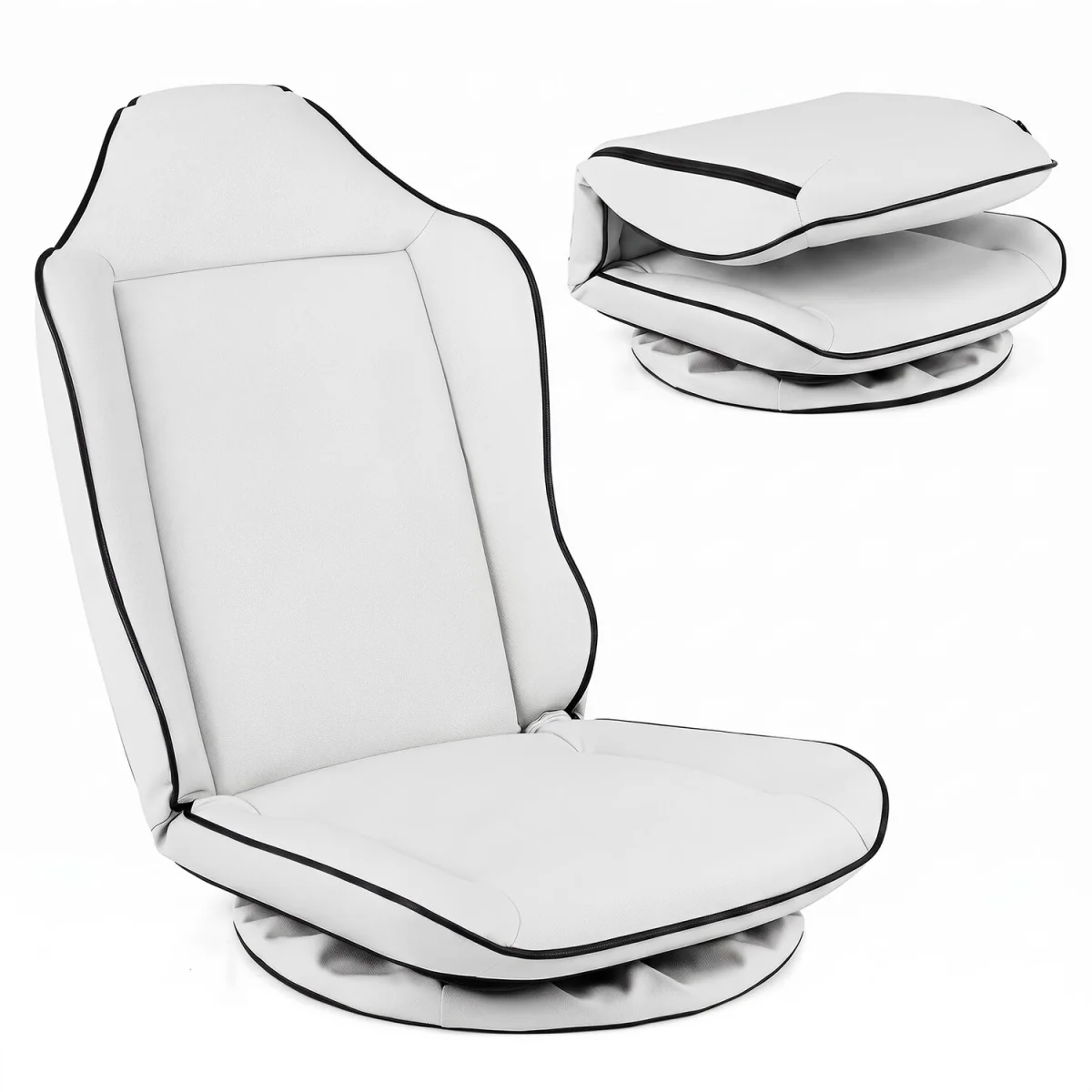 Foldable Swivel Floor Gaming Chair with Padded Seat Cushion - White – image 4