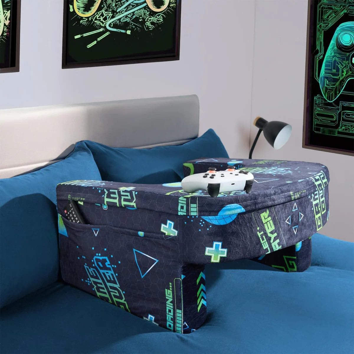 OHS Leopard Print Gaming Desk Lap Pillow - Green/Blue – image 2