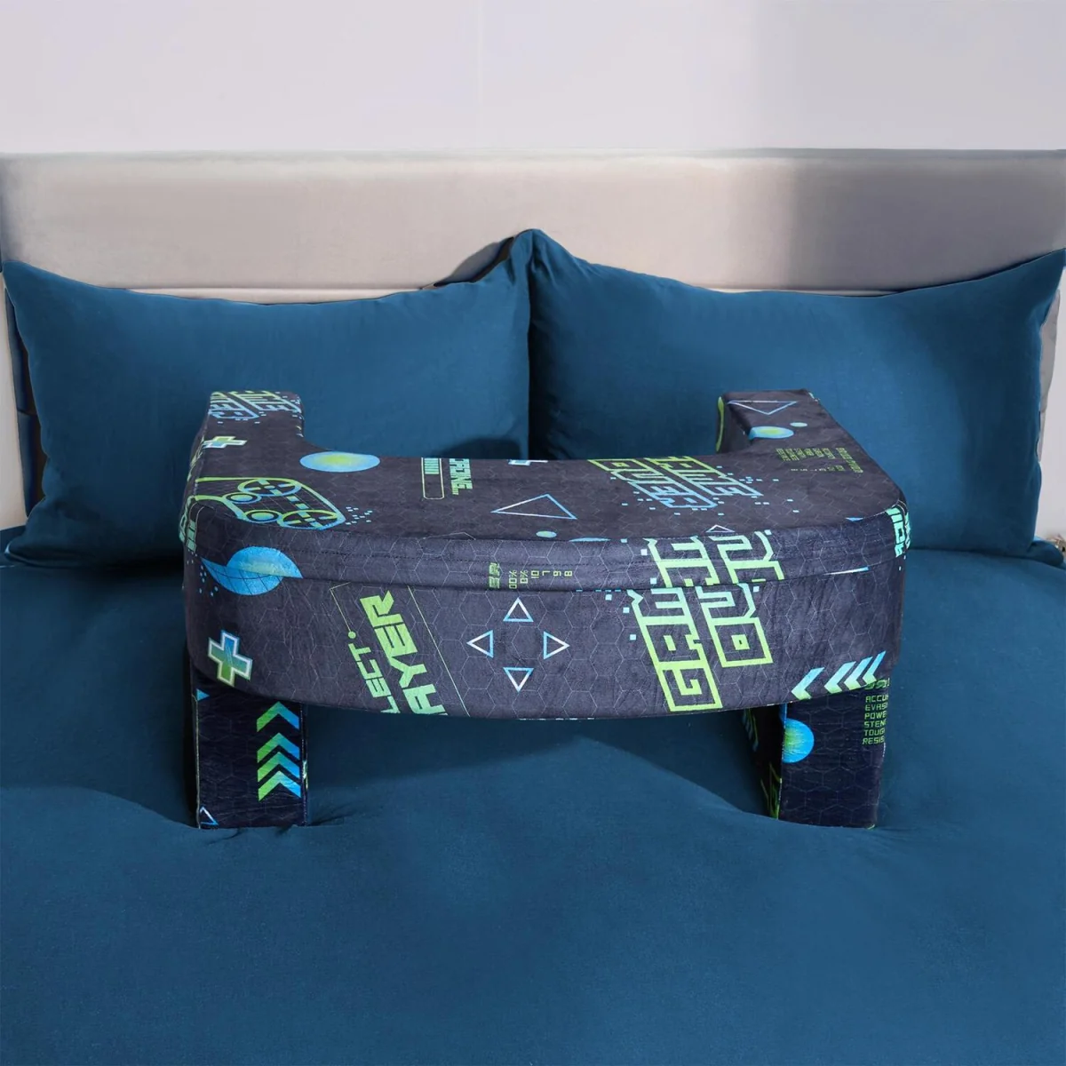 OHS Leopard Print Gaming Desk Lap Pillow - Green/Blue – image 3