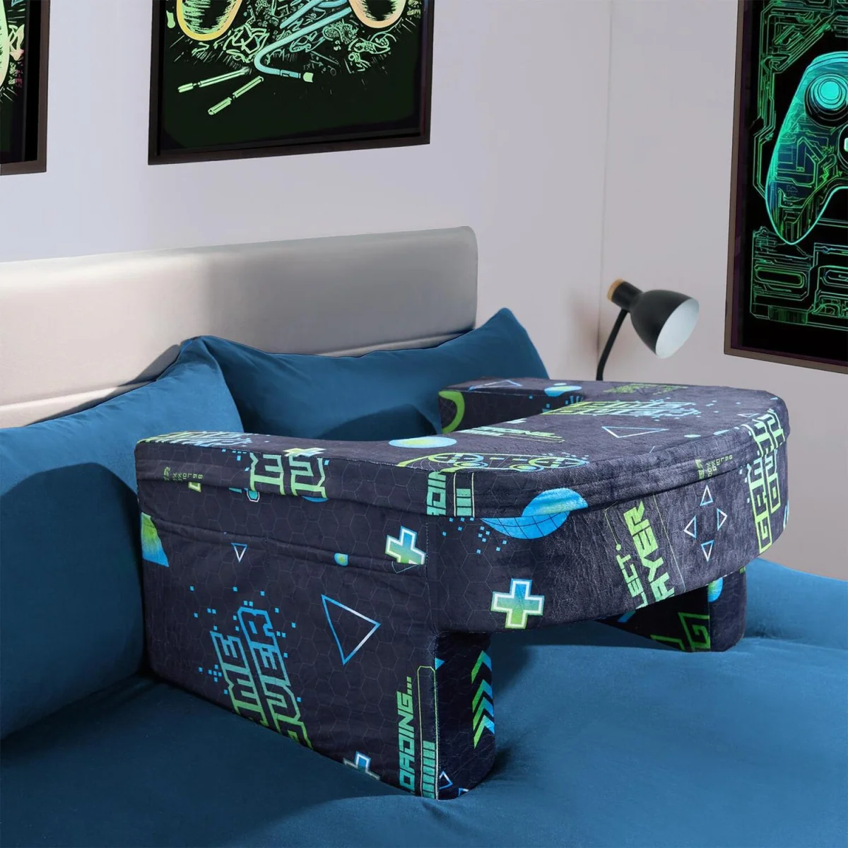 OHS Leopard Print Gaming Desk Lap Pillow - Green/Blue – image 6