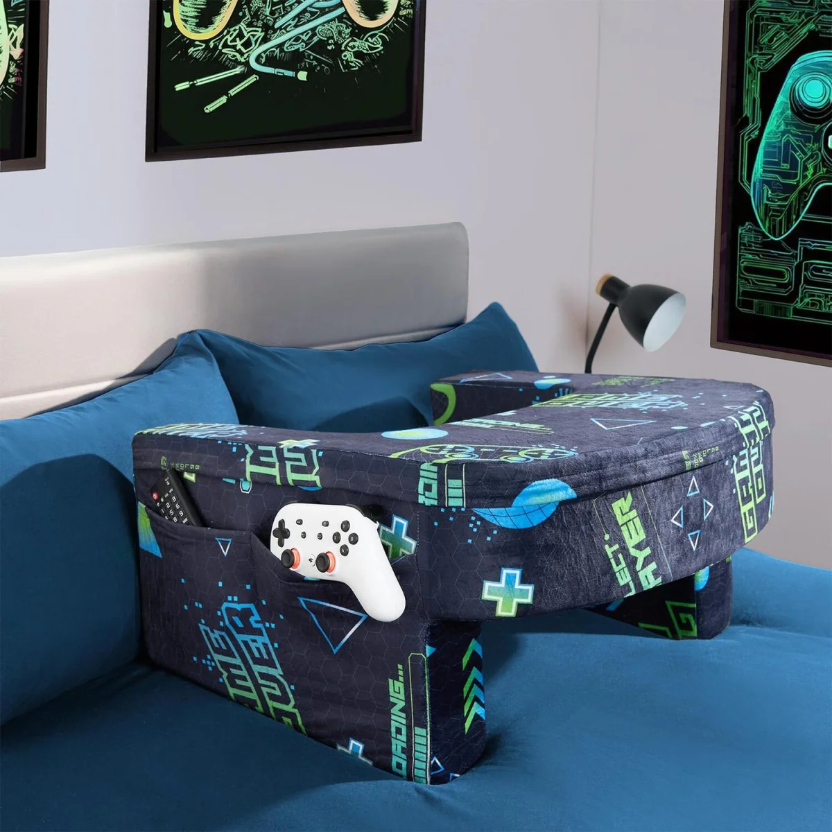 OHS Leopard Print Gaming Desk Lap Pillow - Green/Blue – image 7