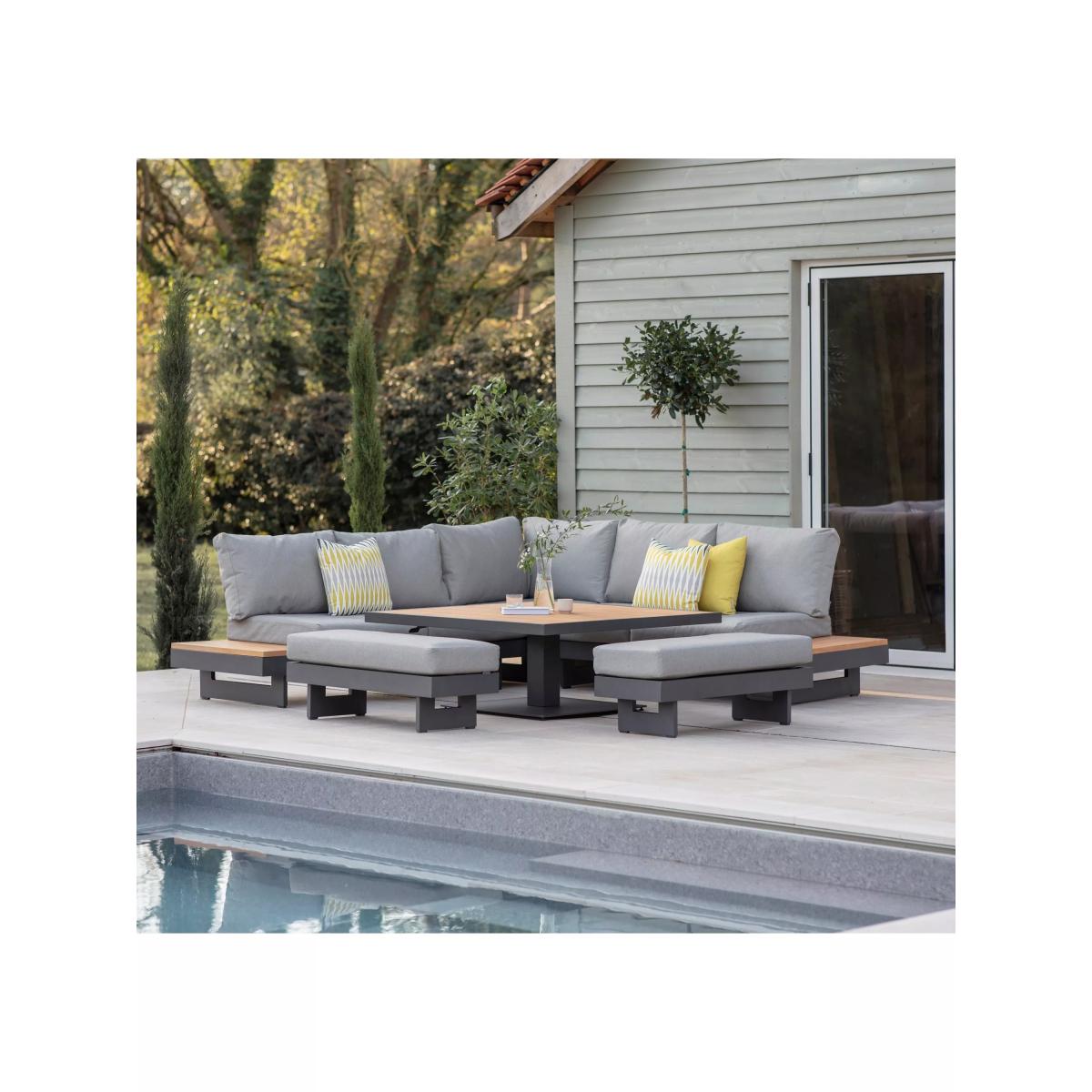 Bramblecrest Vilamoura 8-Seater L-Shape Square Garden Lounge Set with Height Adjustable Table, Anthracite – image 2