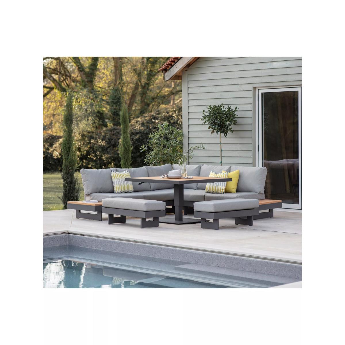 Bramblecrest Vilamoura 8-Seater L-Shape Square Garden Lounge Set with Height Adjustable Table, Anthracite – image 3