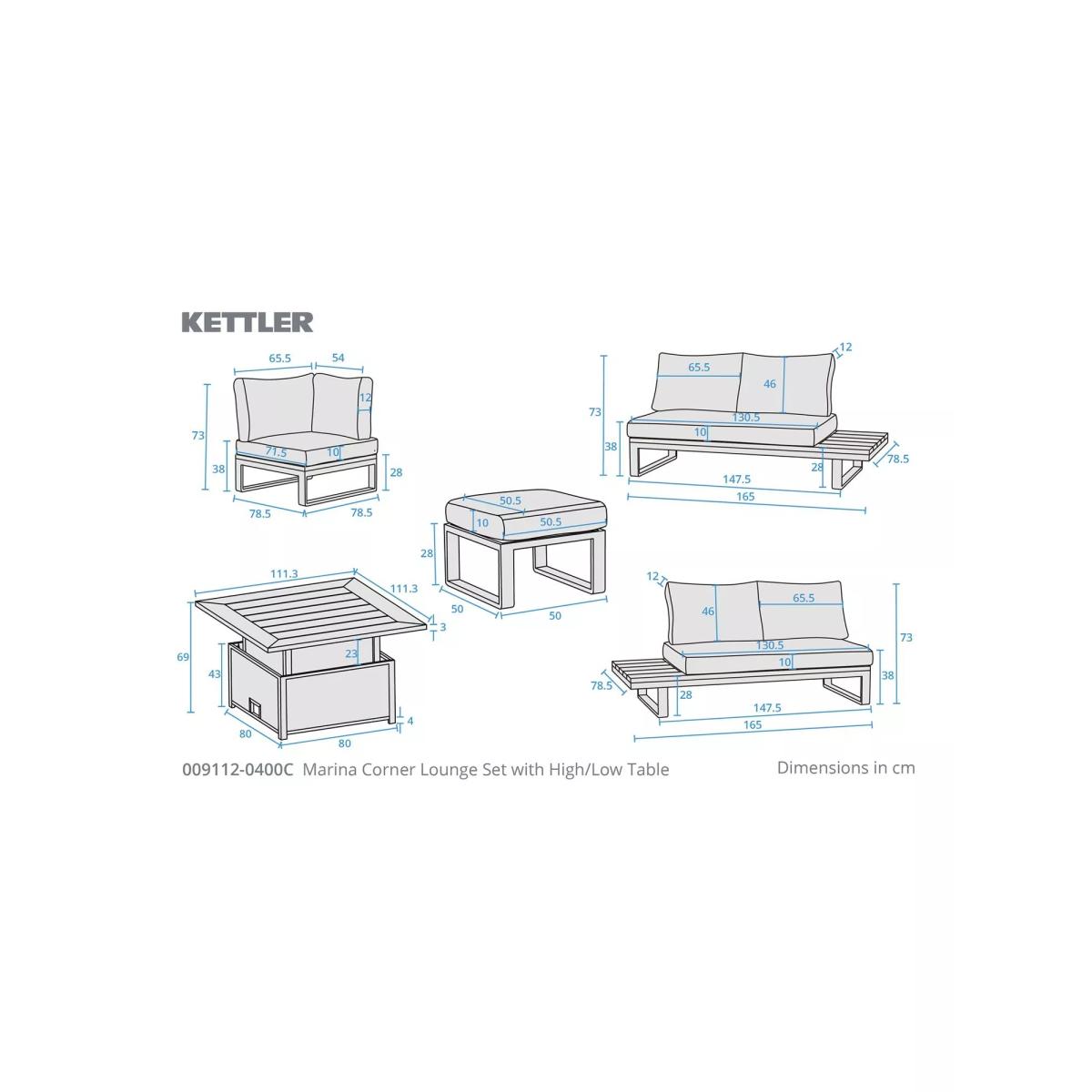 KETTLER Marina 6-Seater Corner Garden Dining/Lounge Set with Height Adjustable Table, Grey – image 3