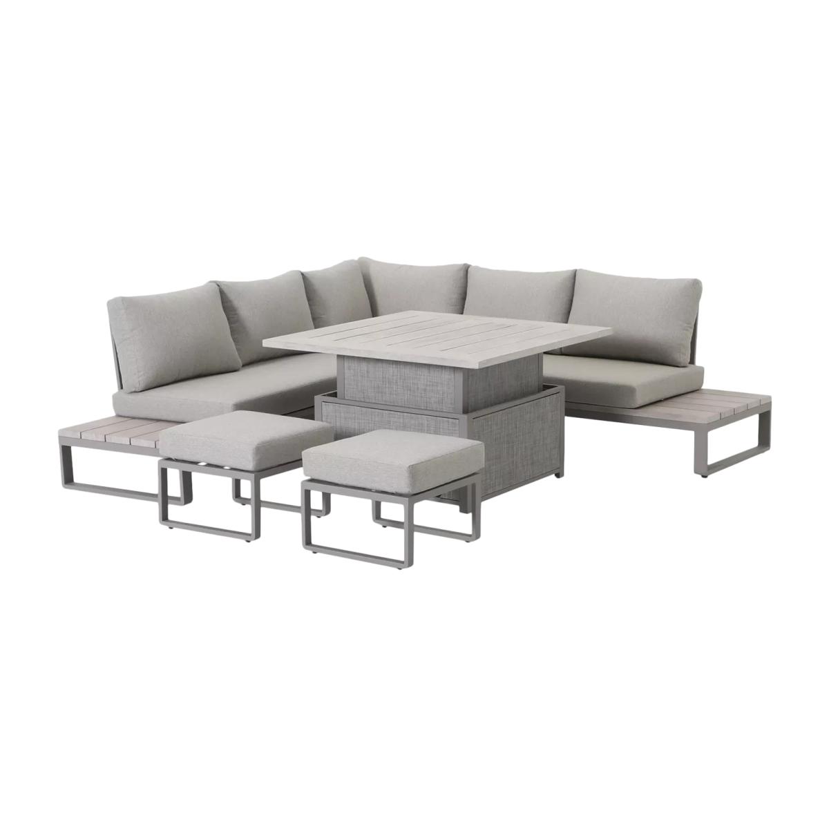 KETTLER Marina 6-Seater Corner Garden Dining/Lounge Set with Height Adjustable Table, Grey – image 1