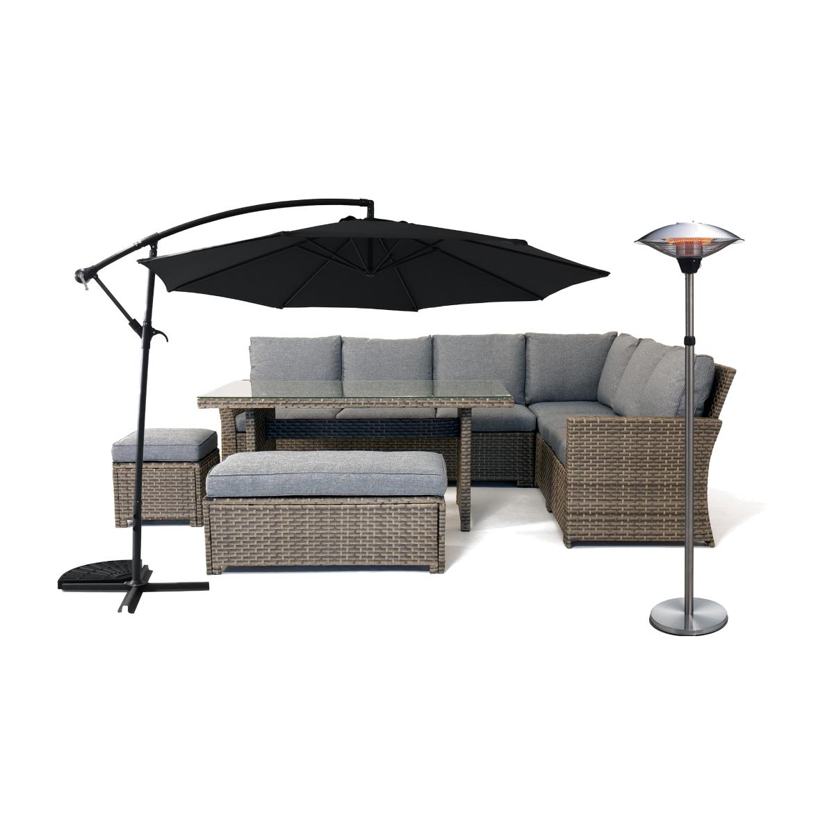 Palma Lounge Set Autumn Bundle - Seville Parasol and 2100w Verona Patio Heater