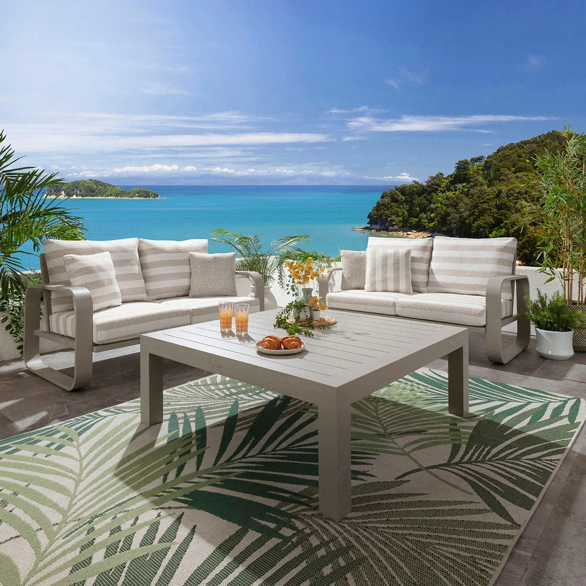 Modern 4 Seater Garden Sofa Set & Coffee Table Aluminium Cream Beige Stripe – image 2