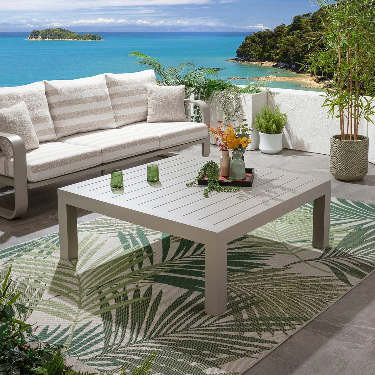 Modern 4 Seater Garden Sofa Set & Coffee Table Aluminium Cream Beige Stripe – image 4