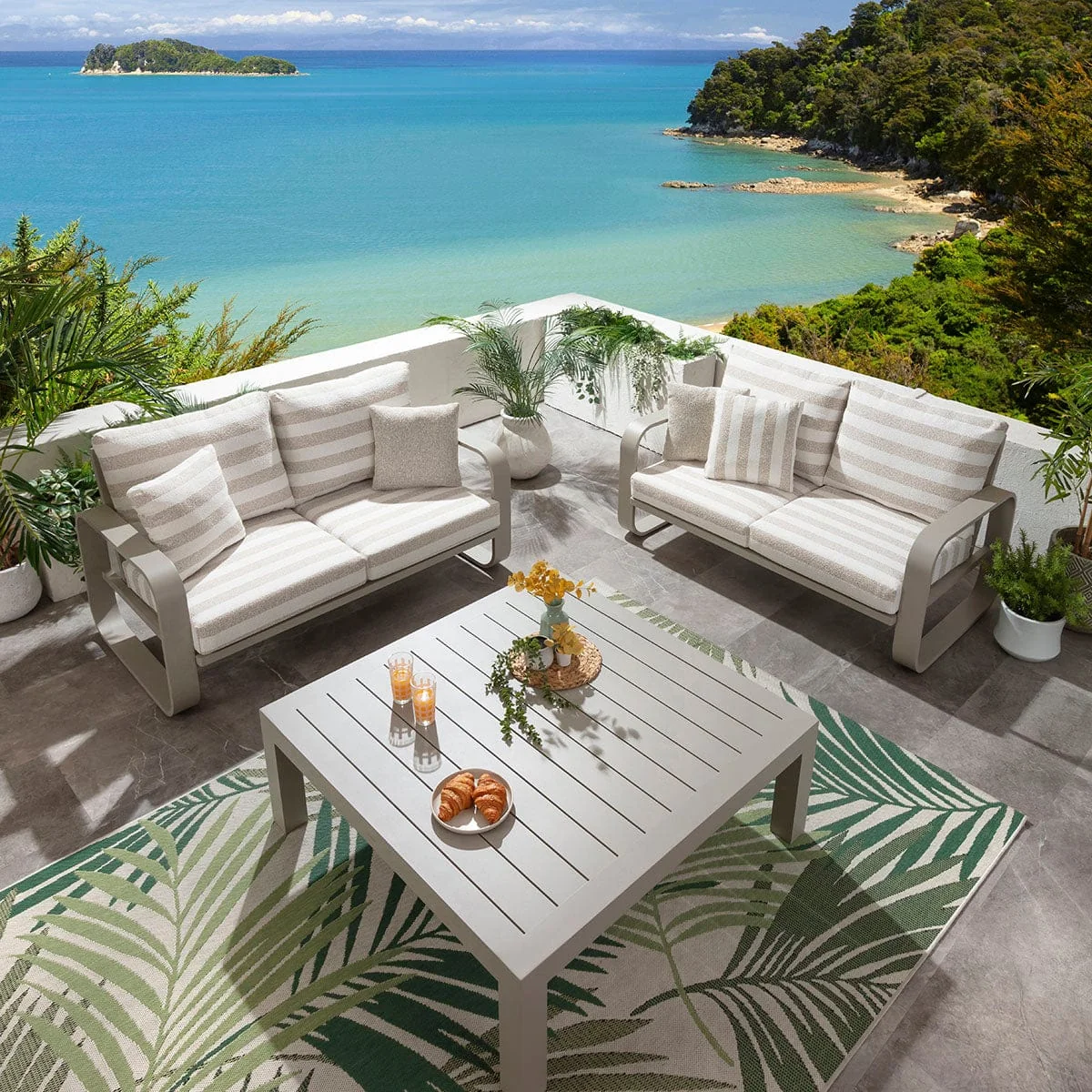 Modern 4 Seater Garden Sofa Set & Coffee Table Aluminium Cream Beige Stripe – image 5
