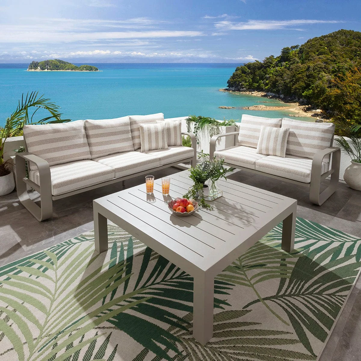 Modern 5 Seater Garden Sofa Set & Coffee Table Aluminium Cream Beige Stripe – image 2