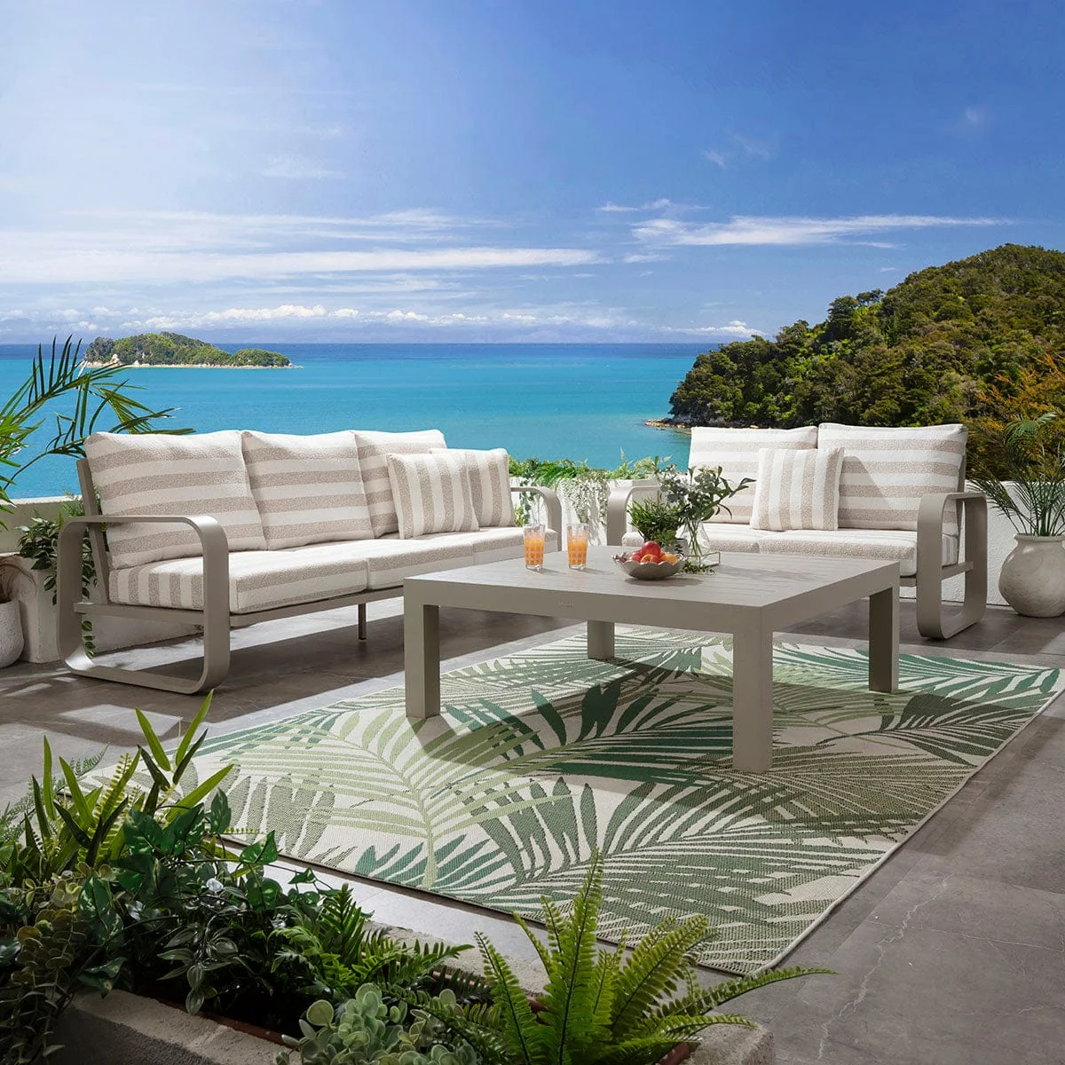 Modern 5 Seater Garden Sofa Set & Coffee Table Aluminium Cream Beige Stripe – image 3