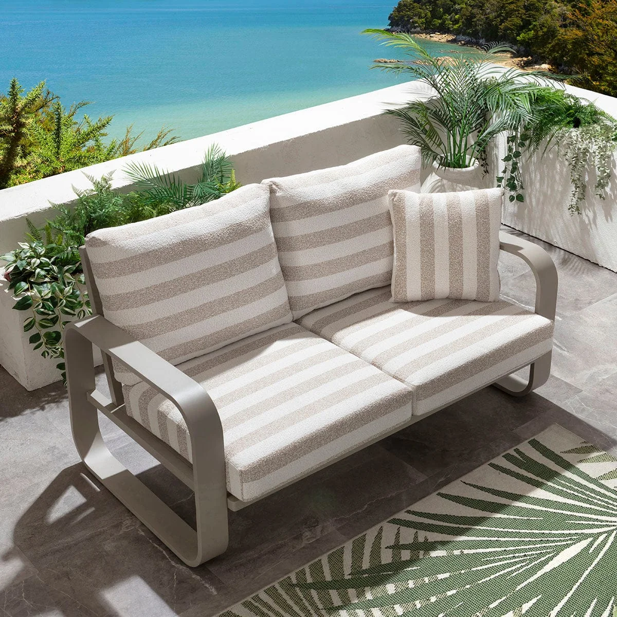Modern 5 Seater Garden Sofa Set & Coffee Table Aluminium Cream Beige Stripe – image 4