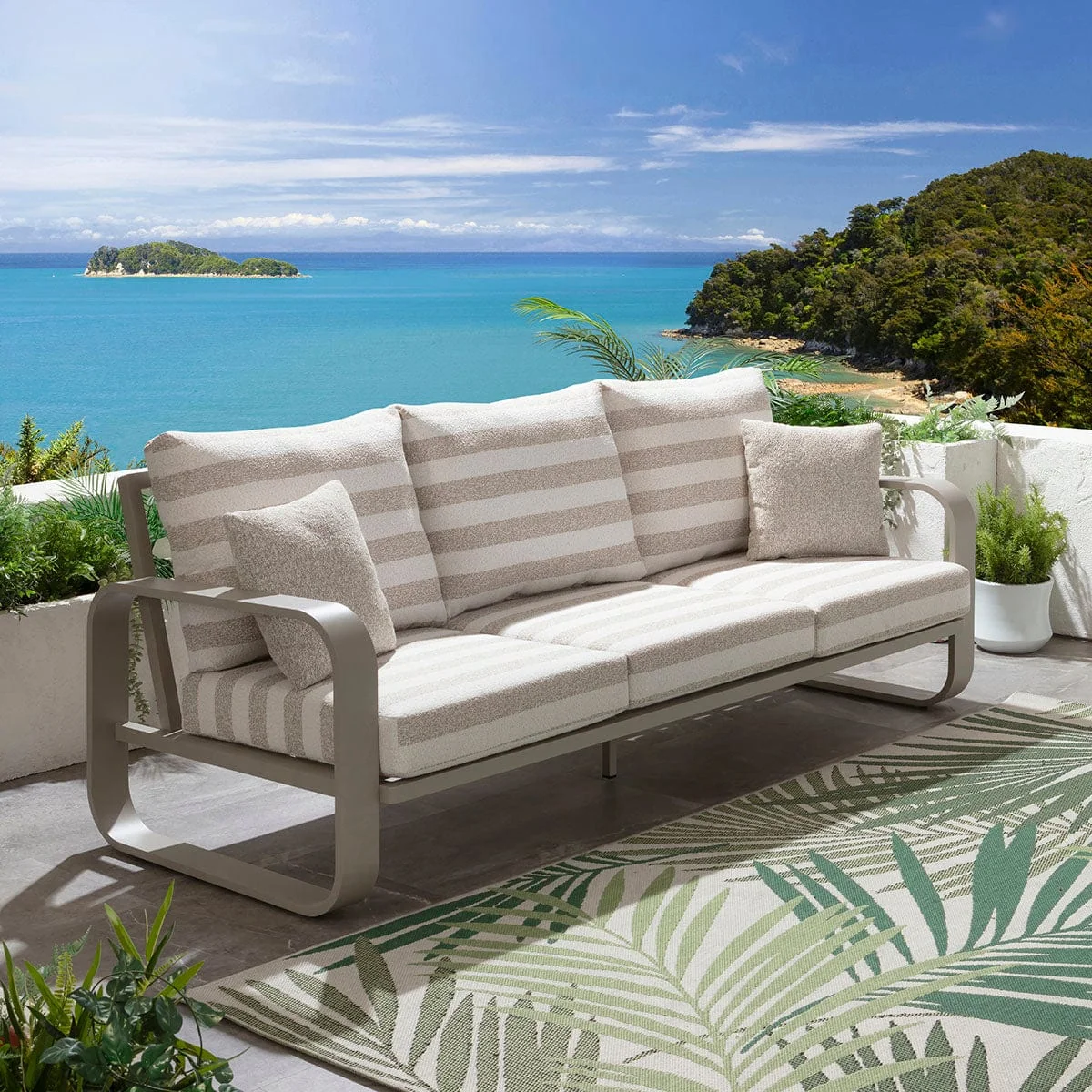 Modern 5 Seater Garden Sofa Set & Coffee Table Aluminium Cream Beige Stripe – image 5