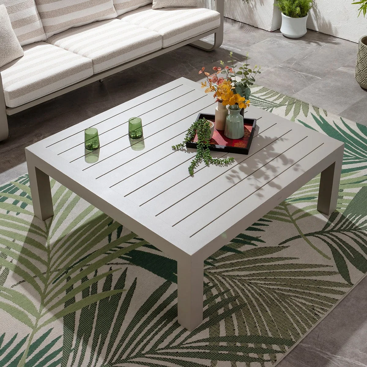 Modern 6 Seater Garden Sofa Set & Coffee Table Aluminium Cream Beige Stripe – image 6