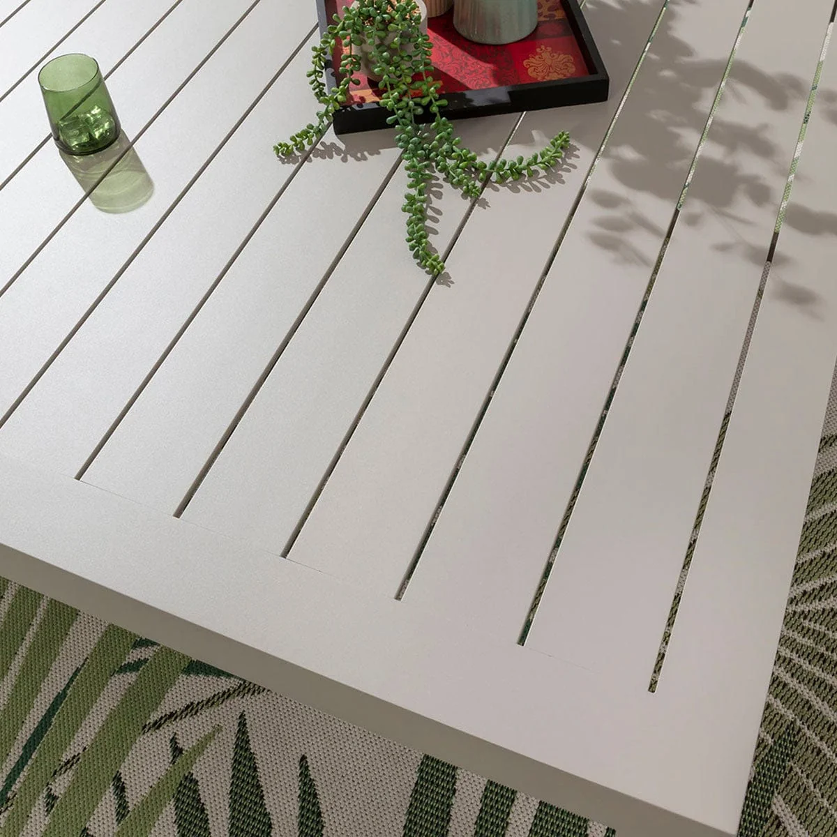 Modern 6 Seater Garden Sofa Set & Coffee Table Aluminium Cream Beige Stripe – image 7