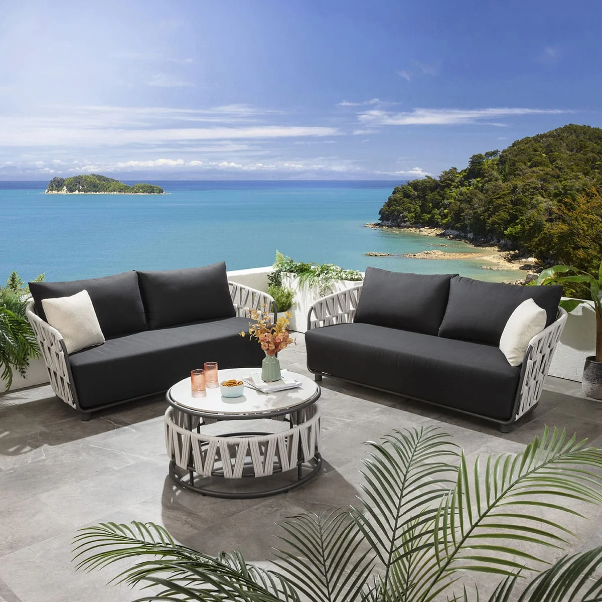 Modern 6 Seater Garden Sofa Set with Coffee Table Light Grey Rope – image 11