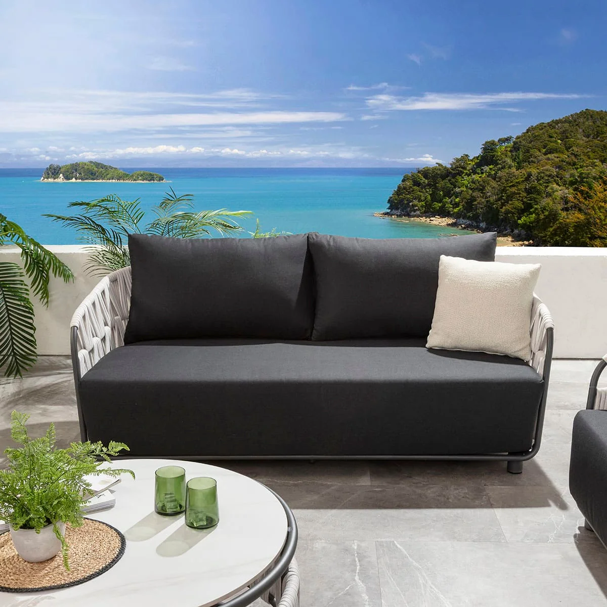 Modern 6 Seater Garden Sofa Set with Coffee Table Light Grey Rope – image 6