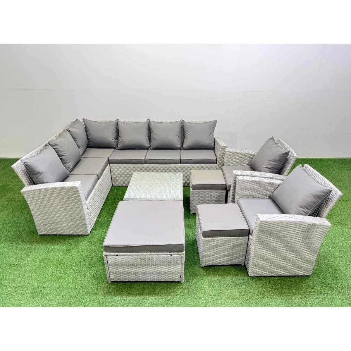 Fimous Outdoor PE Rattan 11-Seater Garden Corner Sofa Set Light Grey Mixed - Light Grey Mixed – image 2