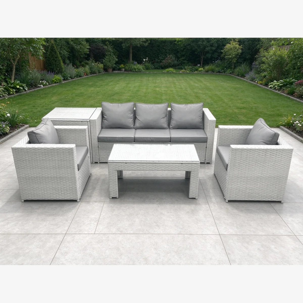 5-Piece Rattan Garden Sofa Set with Oblong Coffee Table