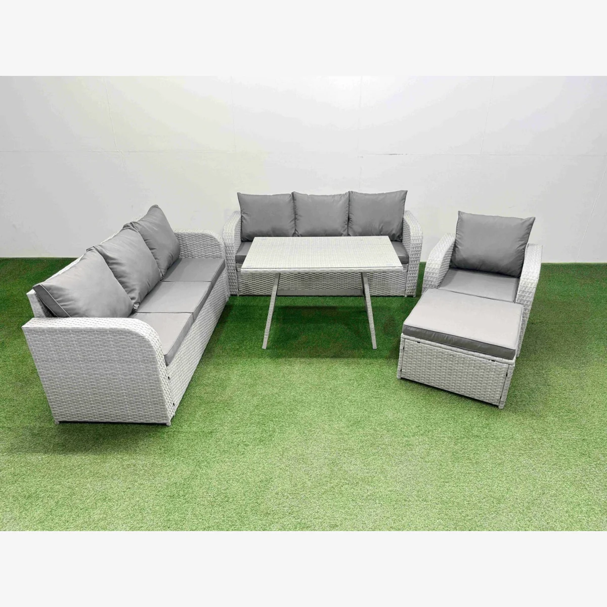 Fimous 5-Piece PE Rattan Outdoor Sofa Set with Cushions and Reclining Chairs, Light Grey. - Light grey rattan + dark grey fabric – image 1