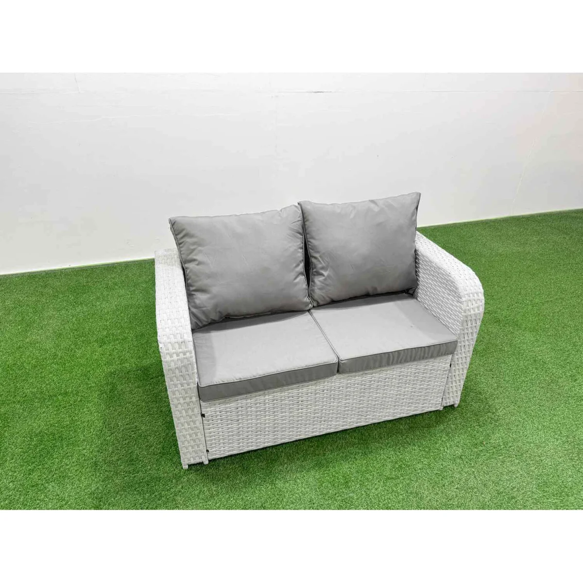 Fimous 8-Seater PE Rattan Reclining Garden Sofa Set with Glass Table, Light Grey - Light Grey – image 2