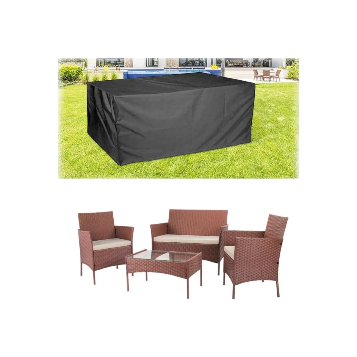 Outdoor Garden Rattan Furniture Set with Cover - Brown / 4 Seat – image 1