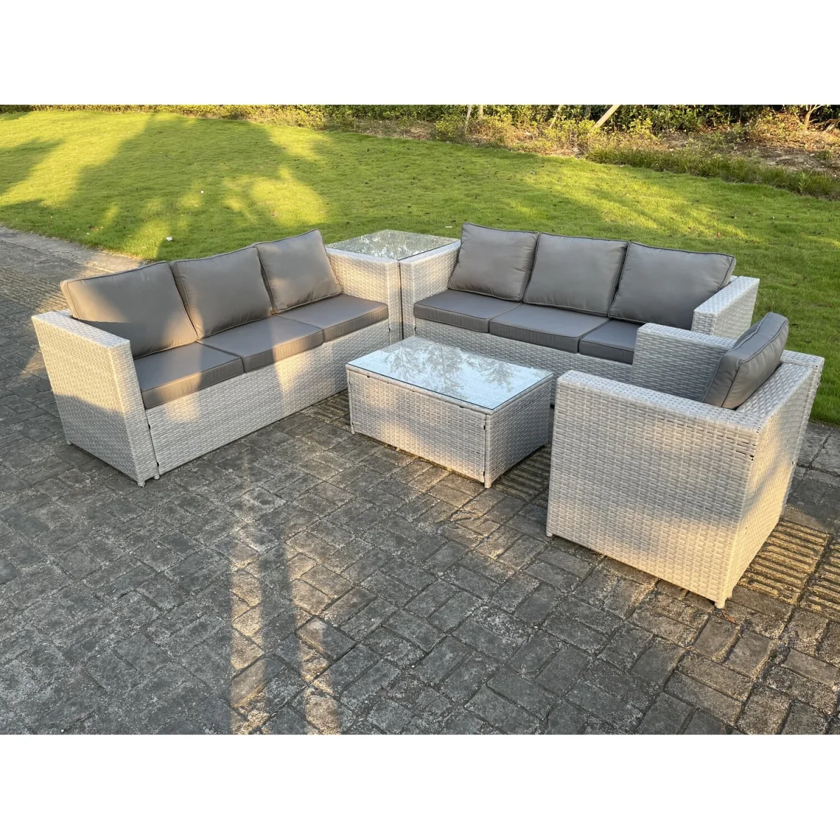 Light Grey Outdoor Rattan Garden Furniture Set Corner Sofa Sets - Light Grey Mixed – image 2
