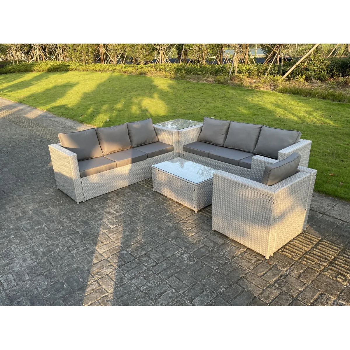 Light Grey Outdoor Rattan Garden Furniture Set Corner Sofa Sets - Light Grey Mixed – image 3