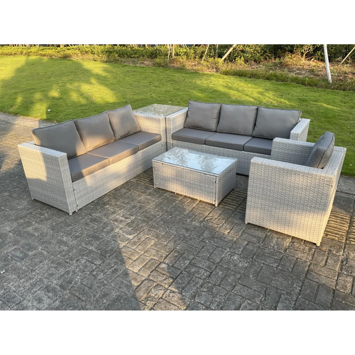 Light Grey Outdoor Rattan Garden Furniture Set Corner Sofa Sets - Light Grey Mixed – image 4