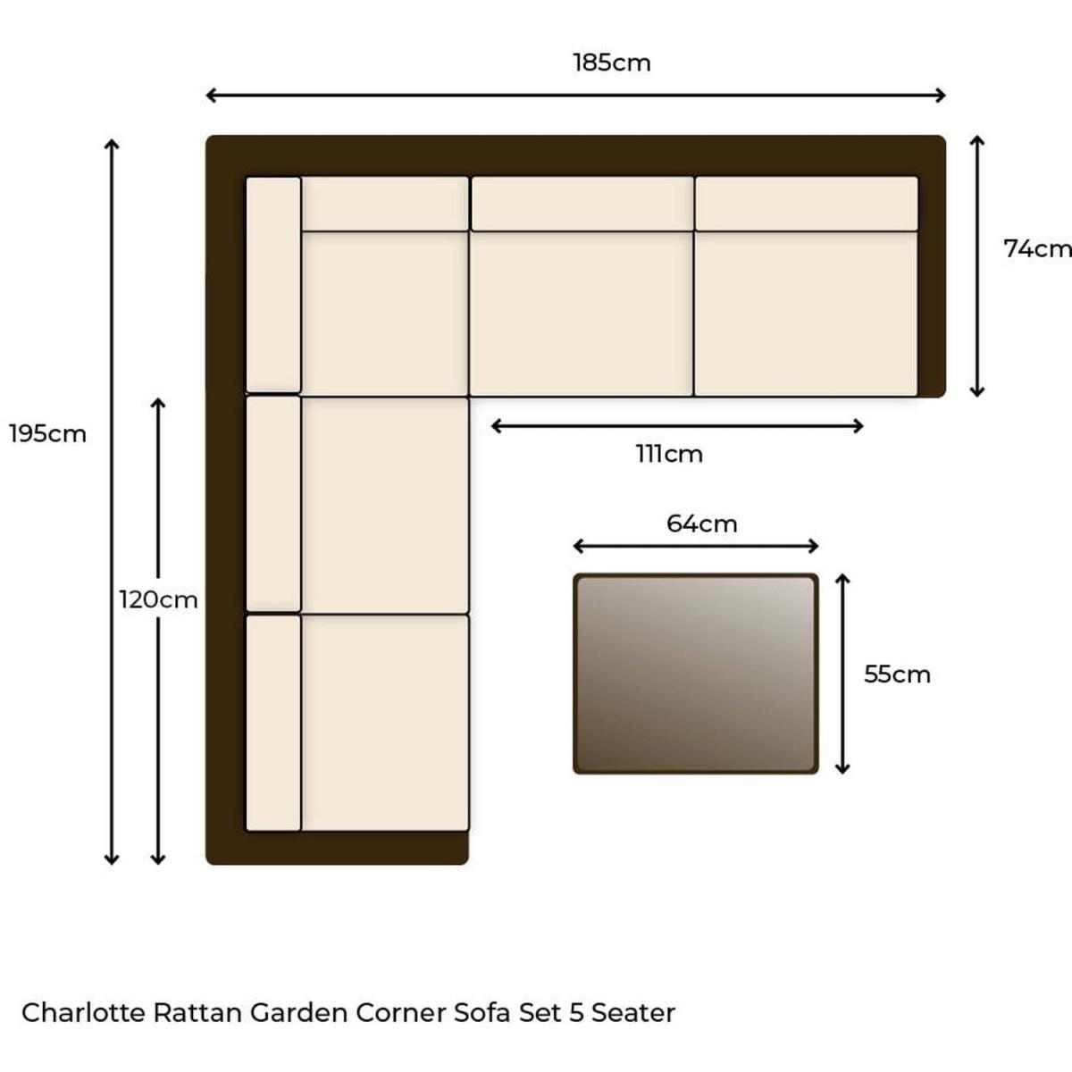 Charlotte Rattan Garden Corner Sofa Set 5 Seater - Traditional Dark Brown – image 2