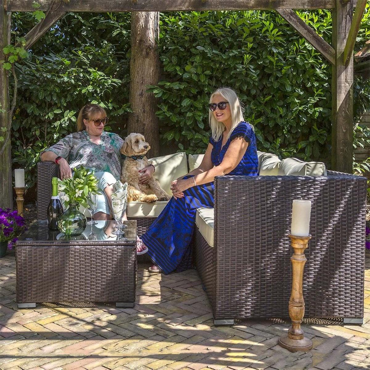 Charlotte Rattan Garden Corner Sofa Set 5 Seater - Traditional Dark Brown – image 3