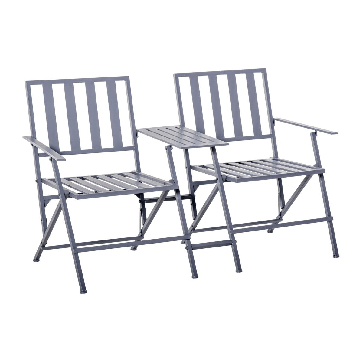 Outsunny Folding Steel Double Garden Seat - Grey