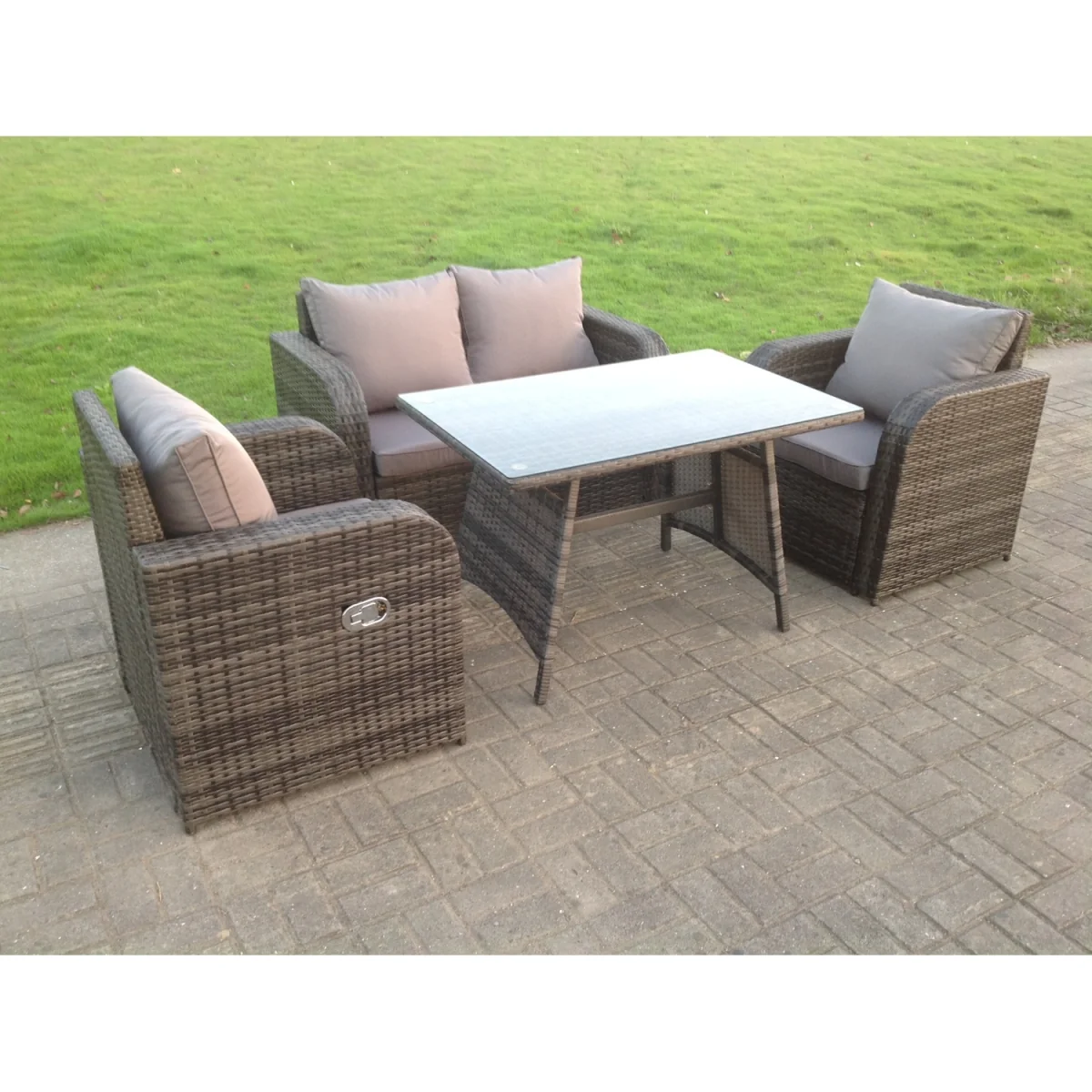 PE Rattan Garden Furniture Set Rectangular Dining Table - Dark Grey Mixed – image 4