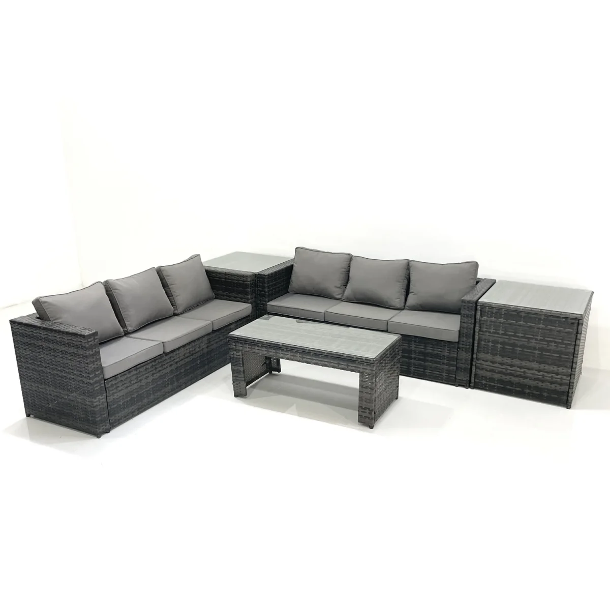 Fimous Outdoor Rattan 6-Seater Sofa Set with Coffee and 2 Side Tables Dark Grey - Dark grey mixed PE Rattan – image 4