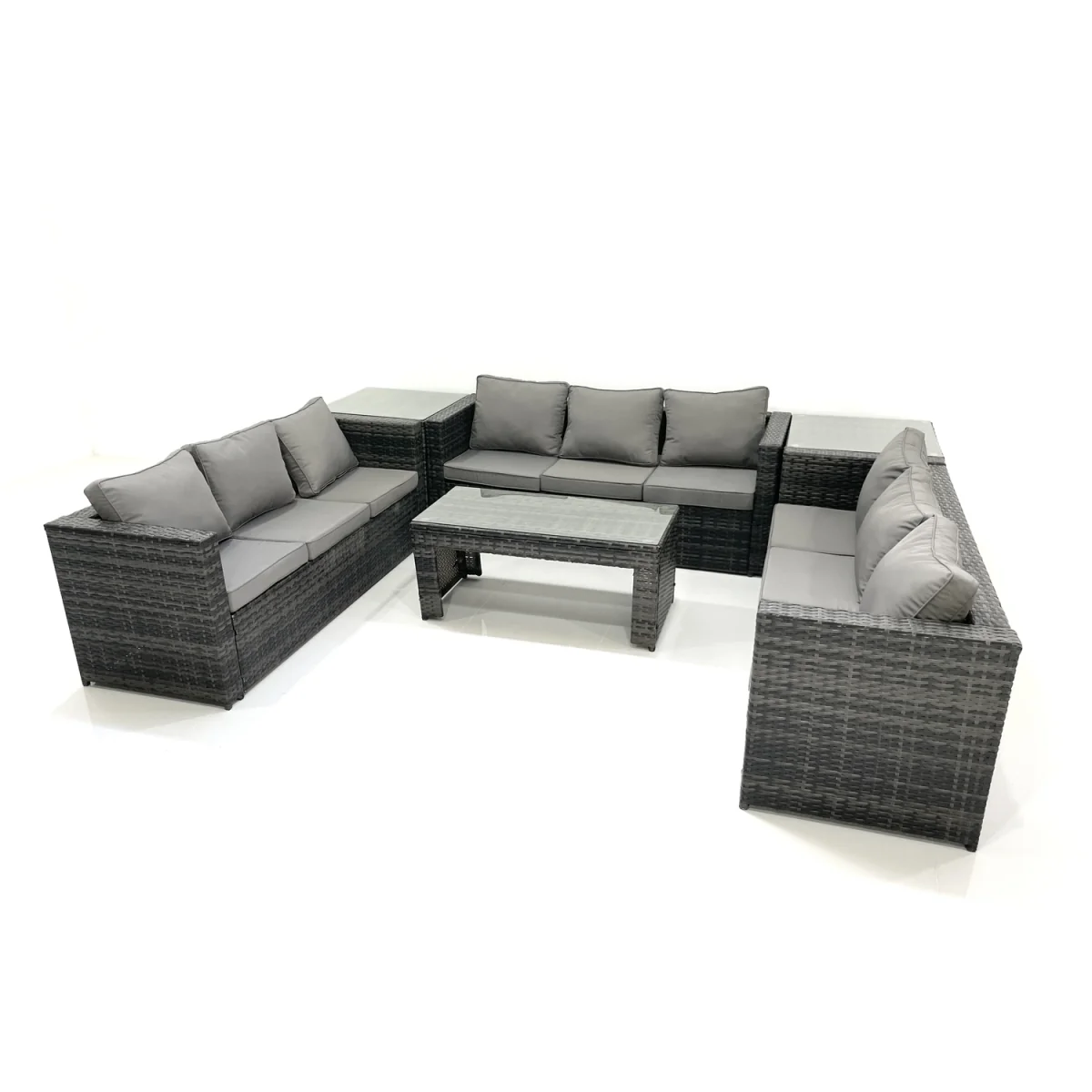Fimous 9-Seater Outdoor Rattan Sofa Set with Coffee Table and 2 Side Tables, Dark Grey Mixed. - Dark Grey Mixed – image 4
