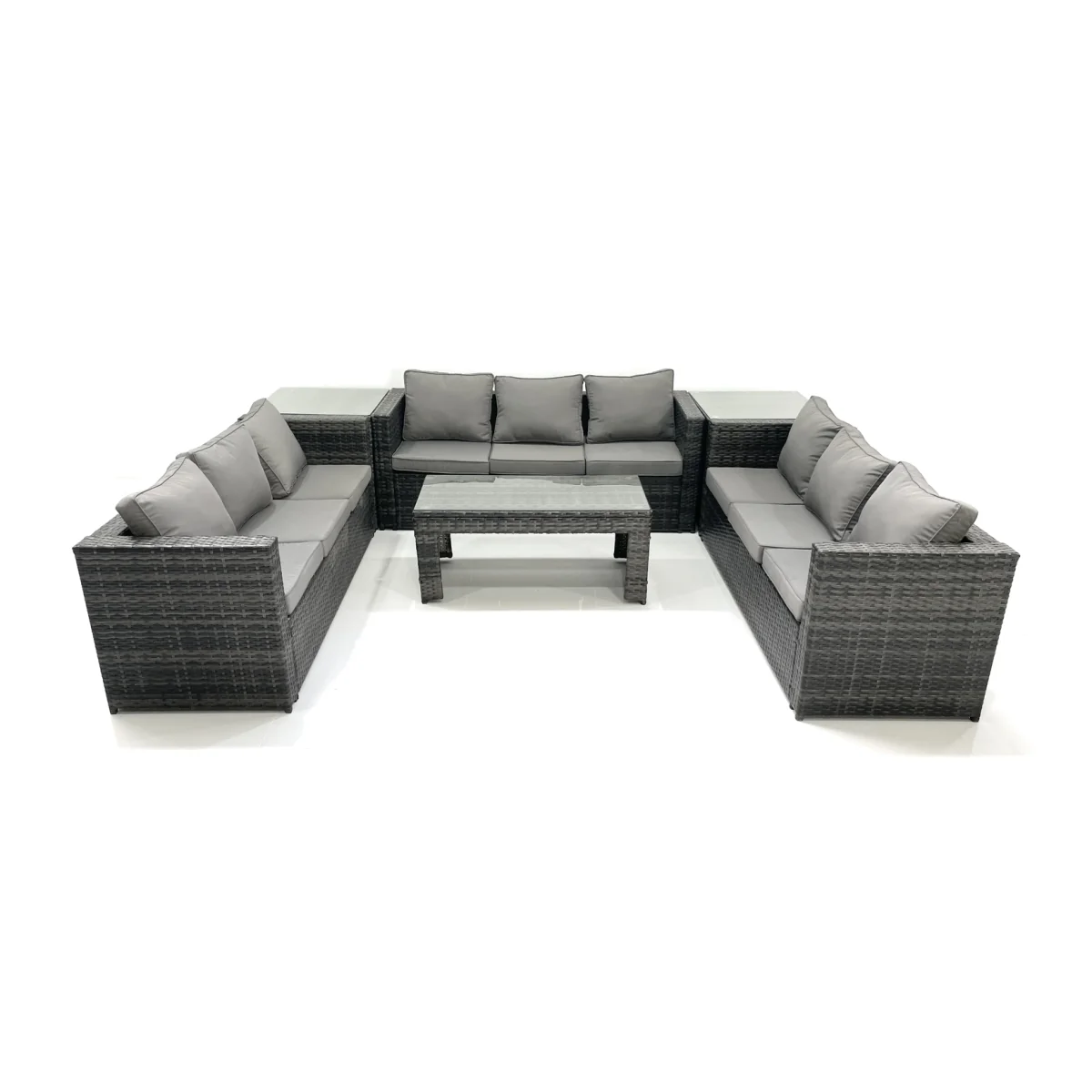 Fimous 9-Seater Outdoor Rattan Sofa Set with Coffee Table and 2 Side Tables, Dark Grey Mixed. - Dark Grey Mixed – image 1