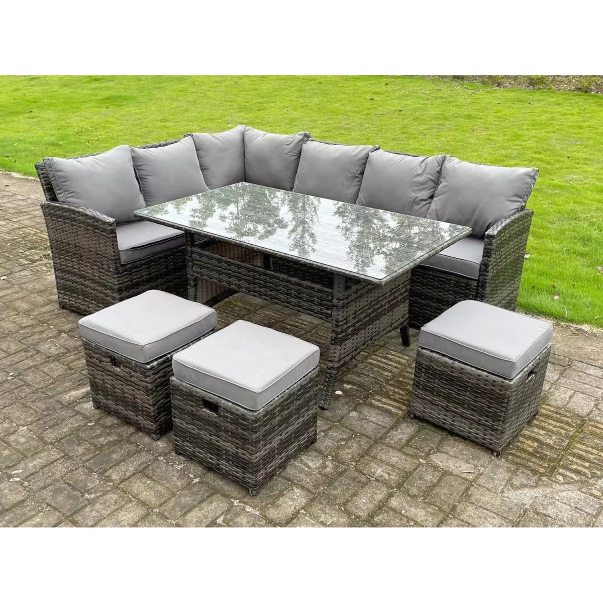High Back Rattan Corner Sofa Set Outdoor Furniture 9 Seater - Dark Grey Mixed – image 3