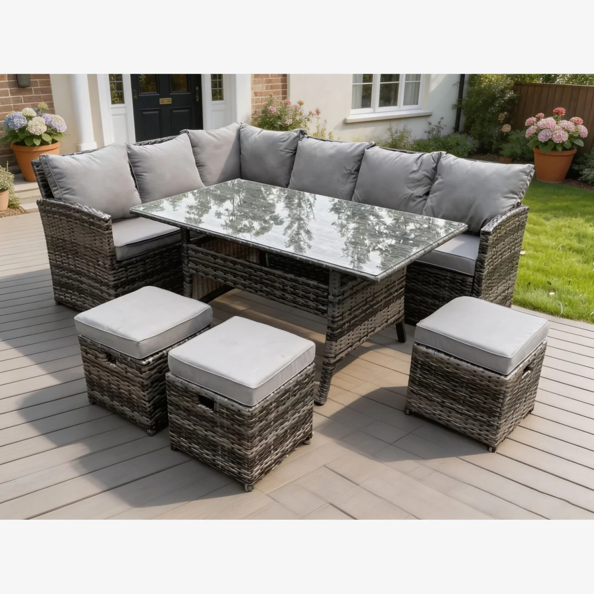 High Back Rattan Corner Sofa Set Outdoor Furniture 9 Seater - Dark Grey Mixed – image 1