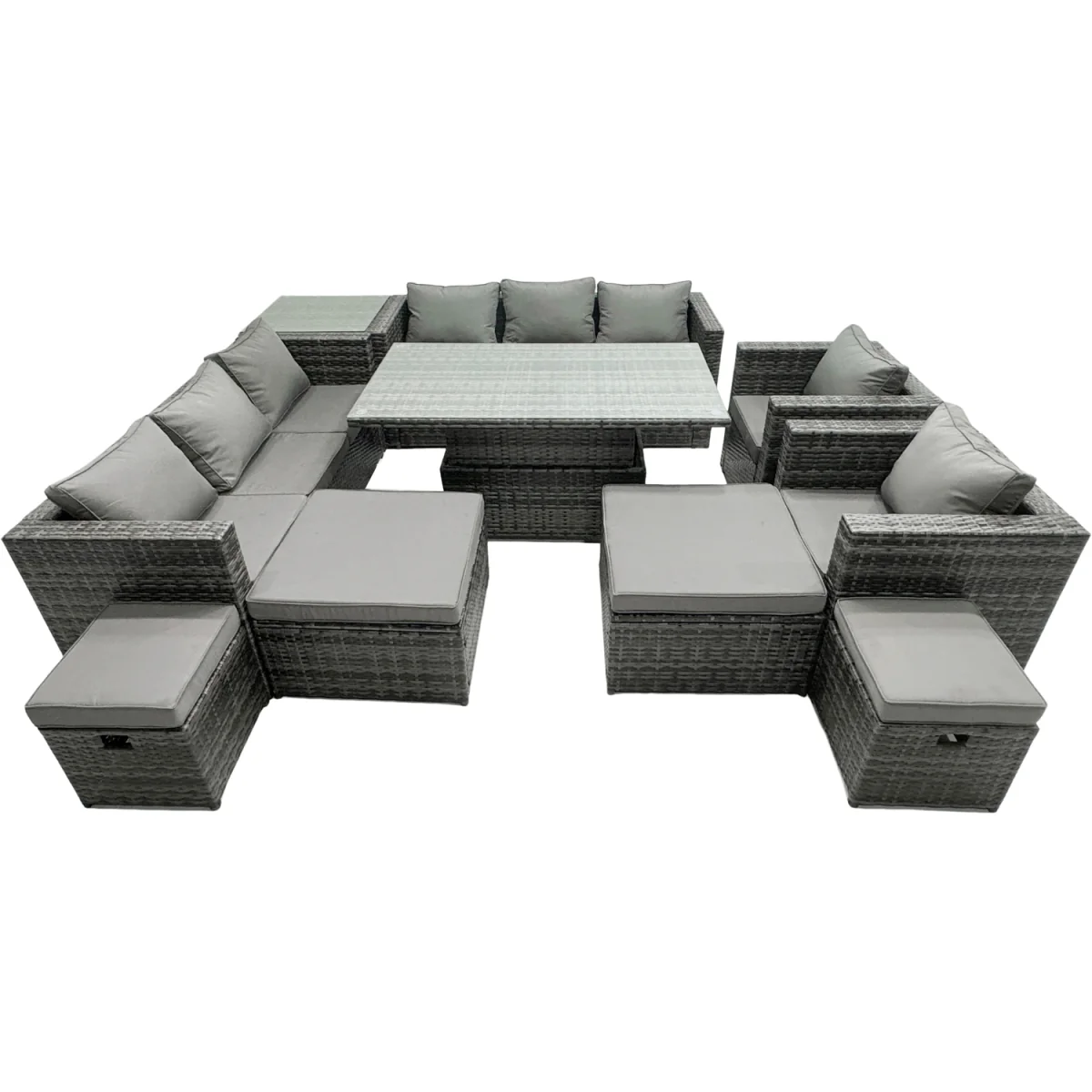 Fimous 12-Seat Dark Grey PE Rattan Outdoor Dining & Sofa Set. - Dark Grey – image 5